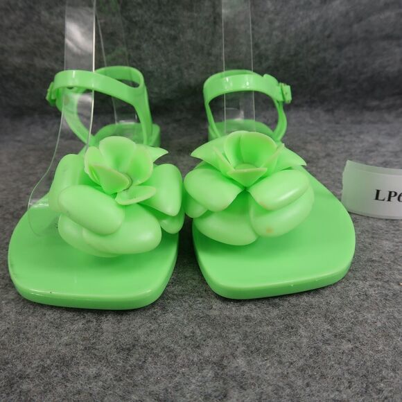 Jeffrey Campbell Shoes Womens 6 Sandal Jelly Flat Flower Thong Ankle Strap Green - Picture 4 of 15